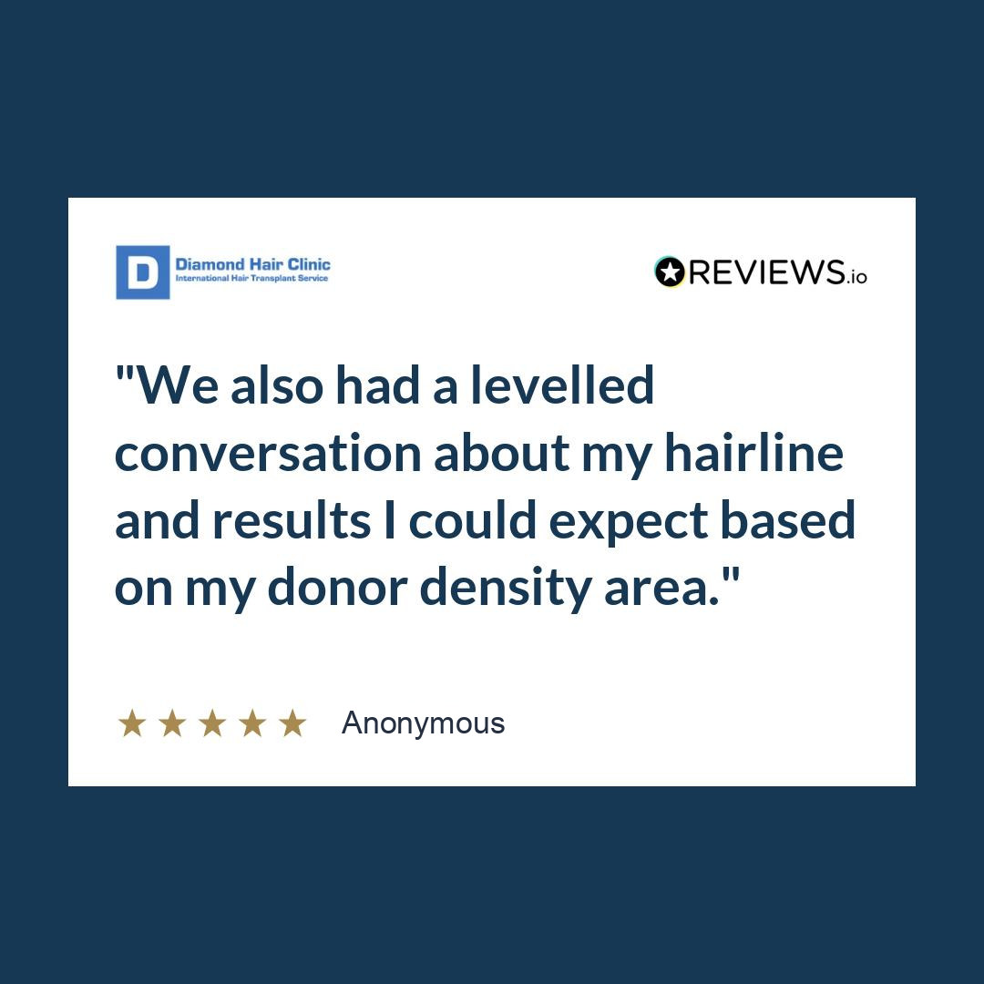 We also had a levelled conversation about my hairline and results I could expect based on my donor density area.