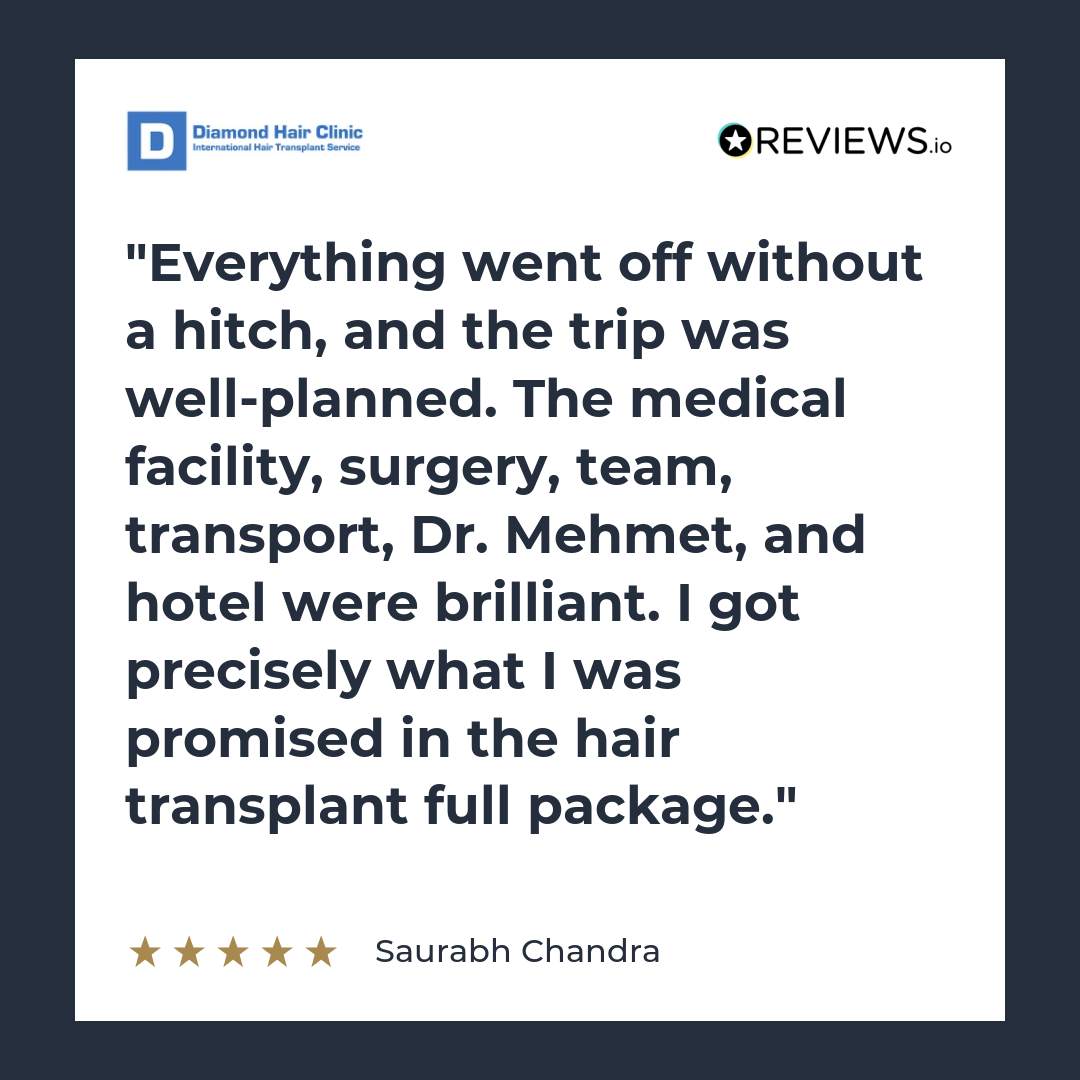 Everything went off without a hitch, and the trip was well-planned. The medical facility, surgery, team, transport, Dr. Mehmet, and hotel were brilliant. I got precisely what I was promised in the hair transplant full package.