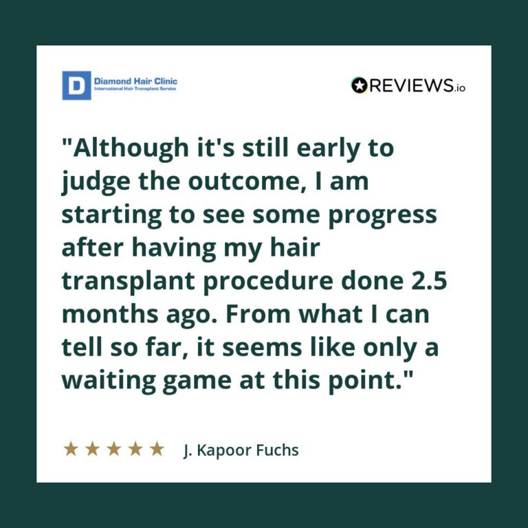 Patient review: Although it's still early to judge the outcome, I am starting to see some progress after having my hair transplant procedure done 2.5 months ago. From what I can tell so far, it seems like only a waiting game at this point.
