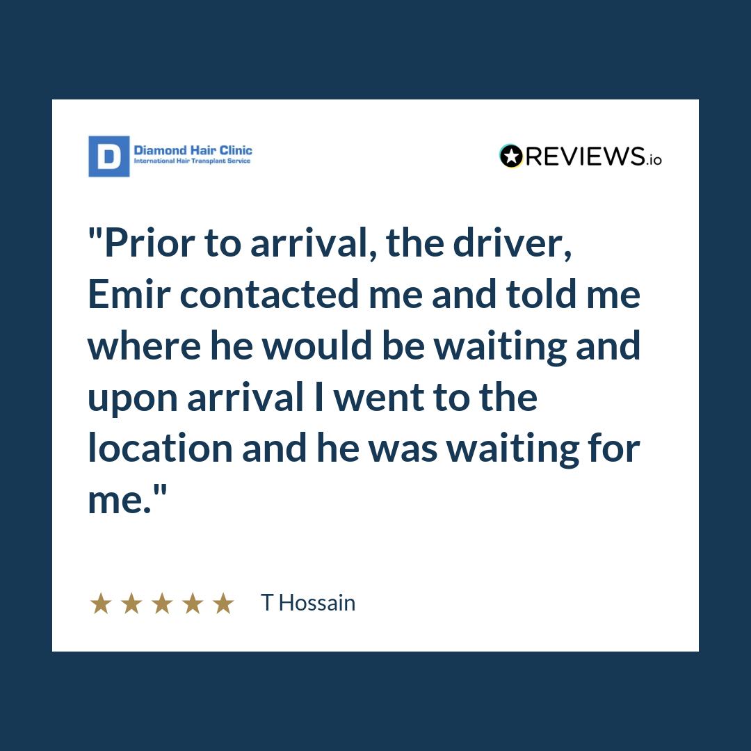 Prior to arrival, the driver, Emir contacted me and told me where he would be waiting and upon arrival I went to the location and he was waiting for me.