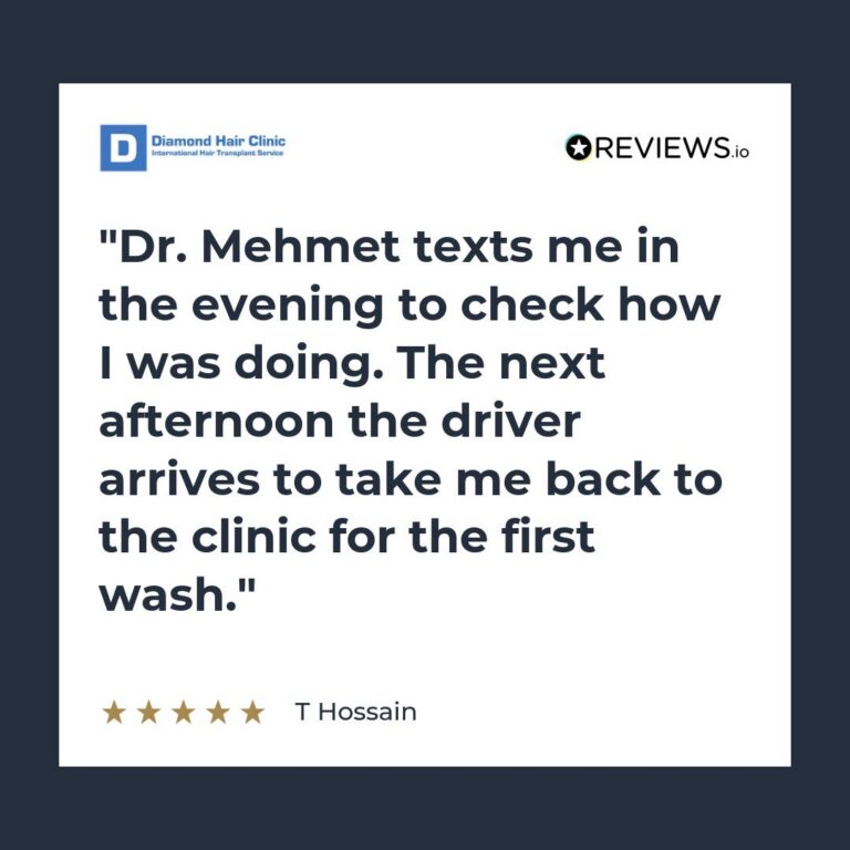Patient review: Dr. Mehmet texts me in the evening to check how I was doing. The next afternoon the driver arrives to take me back to the clinic for the first wash.