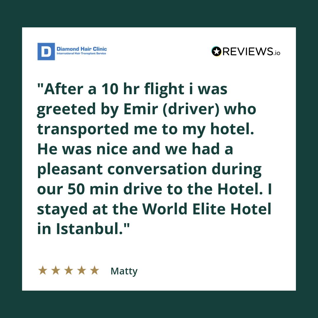 After a 10 hr flight i was greeted by Emir (driver) who transported me to my hotel. He was nice and we had a pleasant conversation during our 50 min drive to the Hotel. I stayed at the World Elite Hotel in Istanbul.