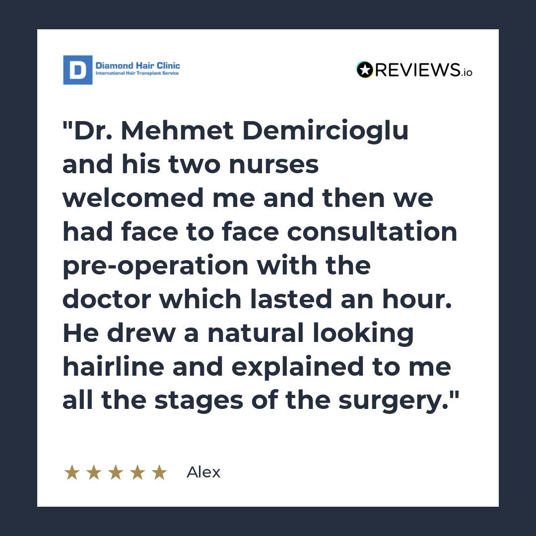 Dr. Mehmet Demircioglu and his two nurses welcomed me and then we had face to face consultation pre-operation with the doctor which lasted an hour. He drew a natural looking hairline and explained to me all the stages of the surgery.