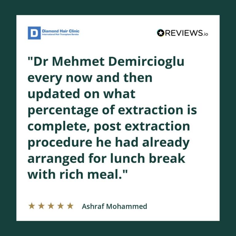 Patient review: Dr Mehmet Demircioglu every now and then updated on what percentage of extraction is complete, post extraction procedure he had already arranged for lunch break with rich meal.