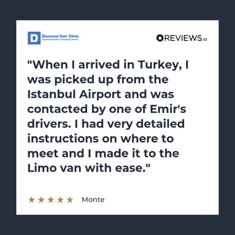 Patient review: When I arrived in Turkey, I was picked up from the Istanbul Airport and was contacted by one of Emir’s drivers. I had very detailed instructions on where to meet and I made it to the Limo van with ease.