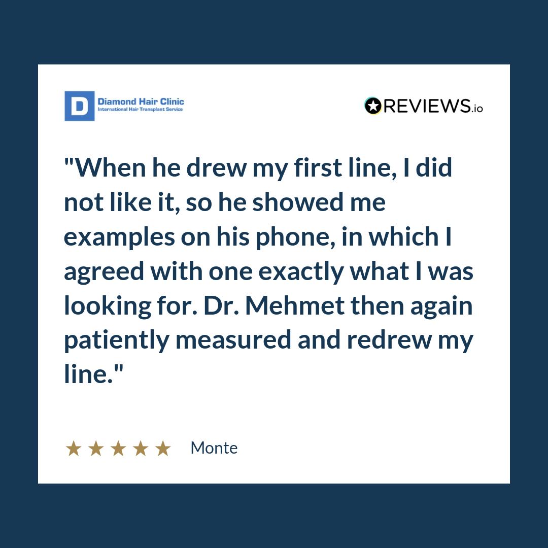 When he drew my first line, I did not like it, so he showed me examples on his phone, in which I agreed with one exactly what I was looking for. Dr. Mehmet then again patiently measured and redrew my line.
