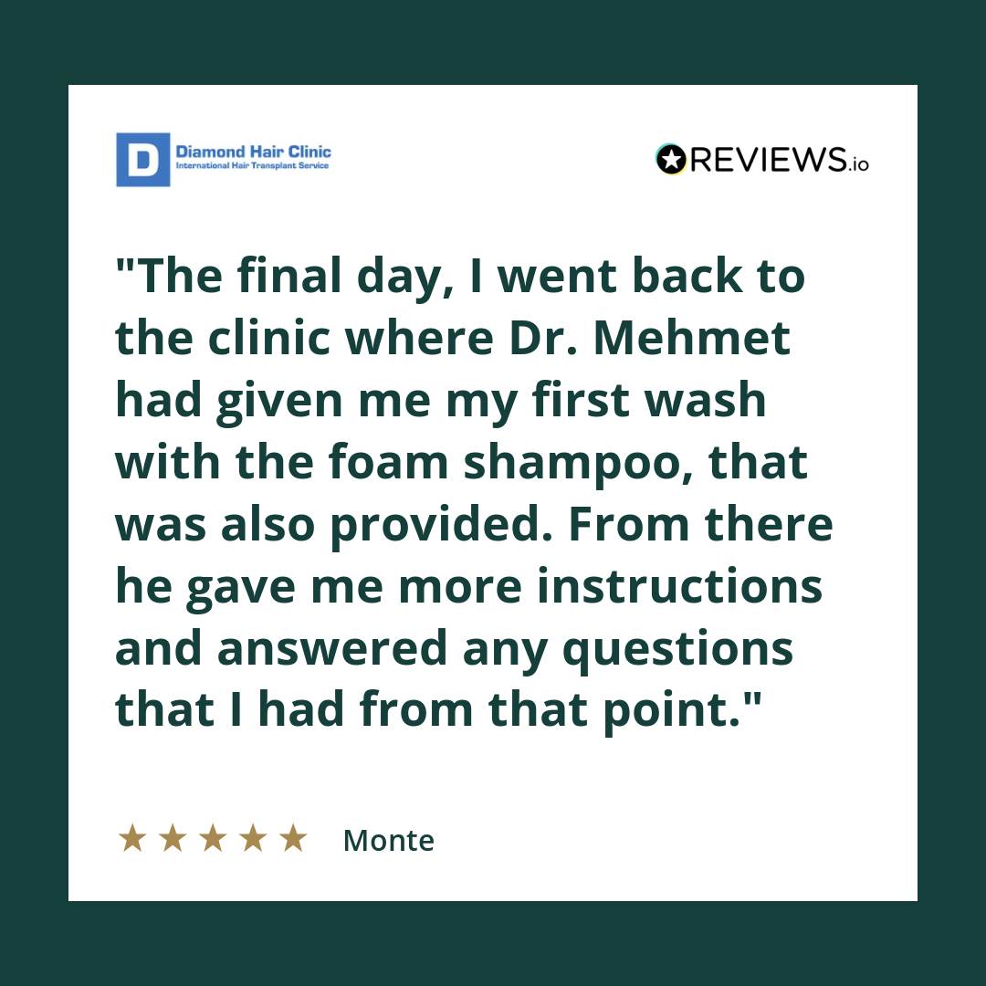 The final day, I went back to the clinic where Dr. Mehmet had given me my first wash with the foam shampoo, that was also provided. From there he gave me more instructions and answered any questions that I had from that point.