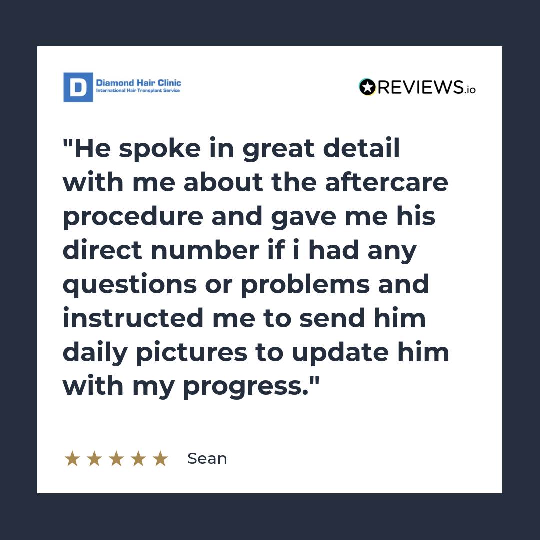He spoke in great detail with me about the aftercare procedure and gave me his direct number if i had any questions or problems and instructed me to send him daily pictures to update him with my progress.