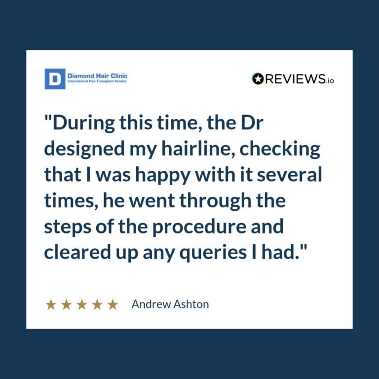 Patient review: During this time, the Dr designed my hairline, checking that I was happy with it several times, he went through the steps of the procedure and cleared up any queries I had.