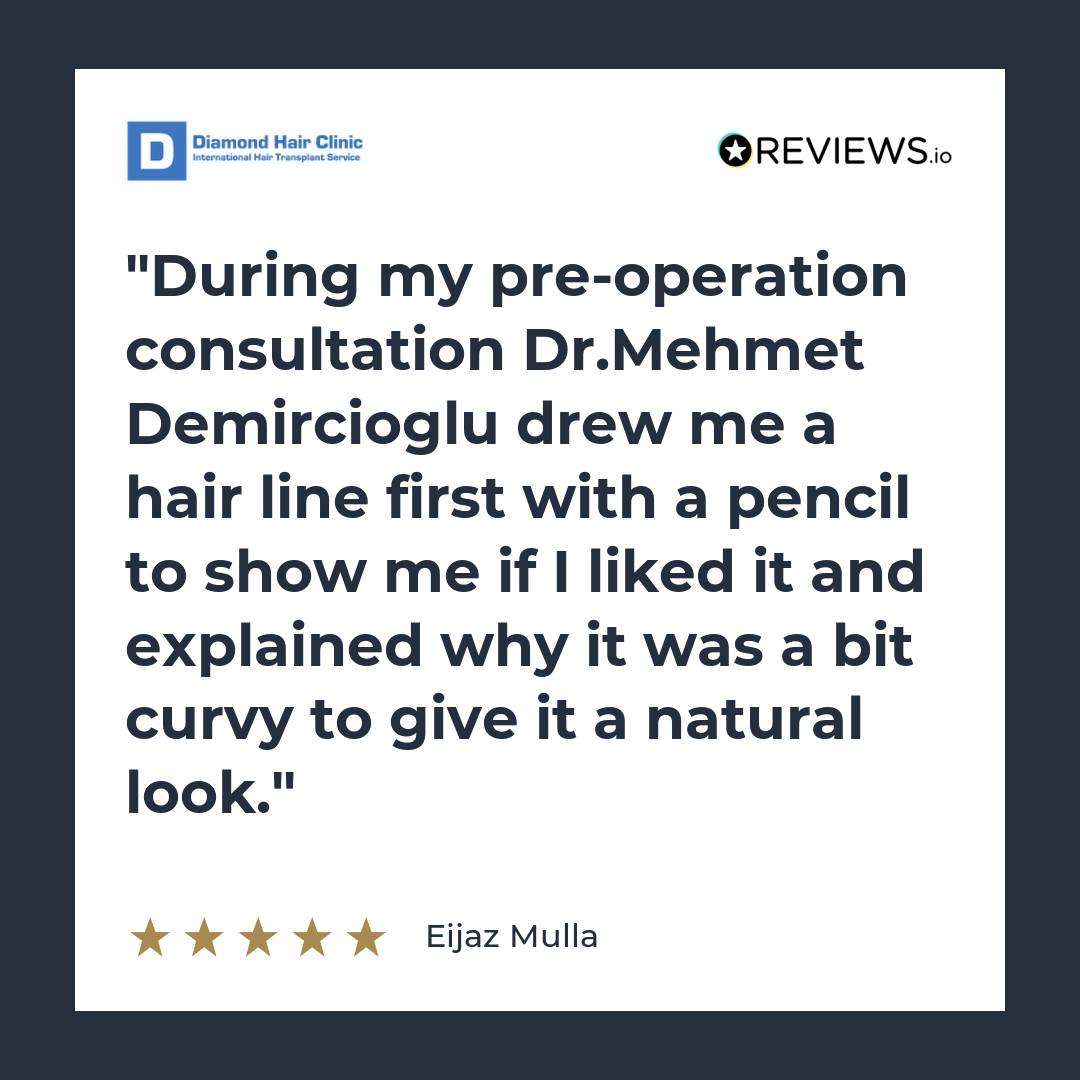 During my pre-operation consultation Dr.Mehmet Demircioglu drew me a hair line first with a pencil to show me if I liked it and explained why it was a bit curvy to give it a natural look.