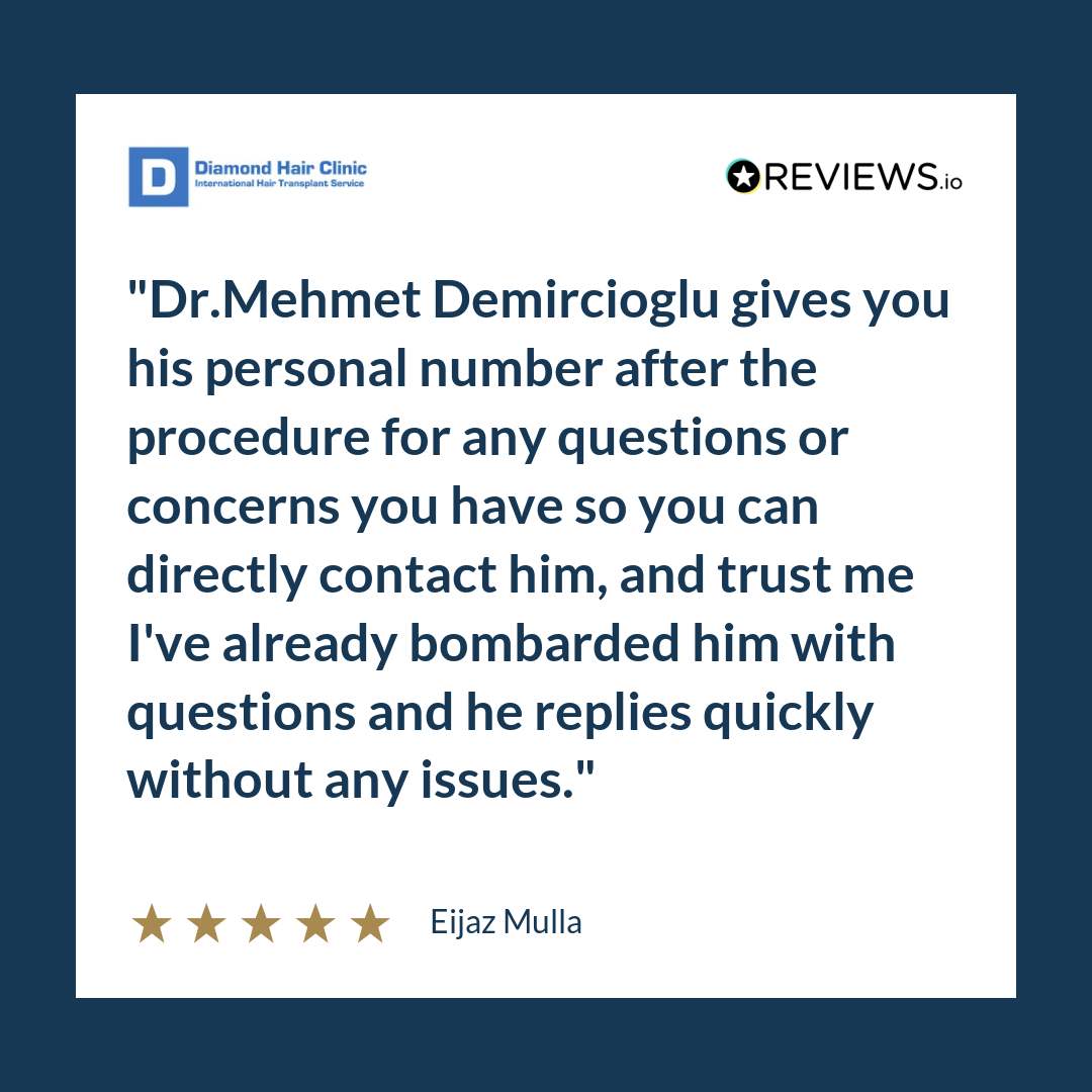 Dr.Mehmet Demircioglu gives you his personal number after the procedure for any questions or concerns you have so you can directly contact him, and trust me I've already bombarded him with questions and he replies quickly without any issues.