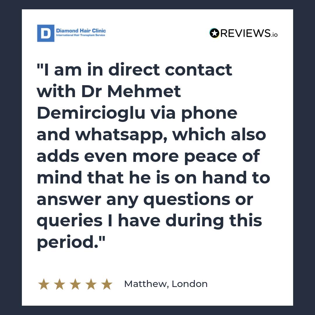 I am in direct contact with Dr Mehmet Demircioglu via phone and whatsapp, which also adds even more peace of mind that he is on hand to answer any questions or queries I have during this period.
