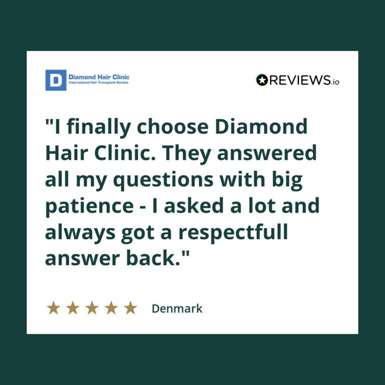 Patient review: I finally choose Diamond Hair Clinic. 
They answered all my questions with big patience - I asked a lot and always got a respectfull answer back.