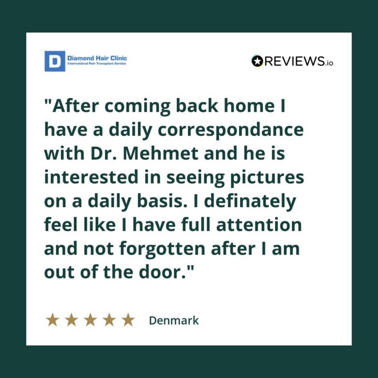 Patient review: After coming back home I have a daily correspondance with Dr. Mehmet and he is interested in seeing pictures on a daily basis. 
I definately feel like I have full attention and not forgotten after I am out of the door.