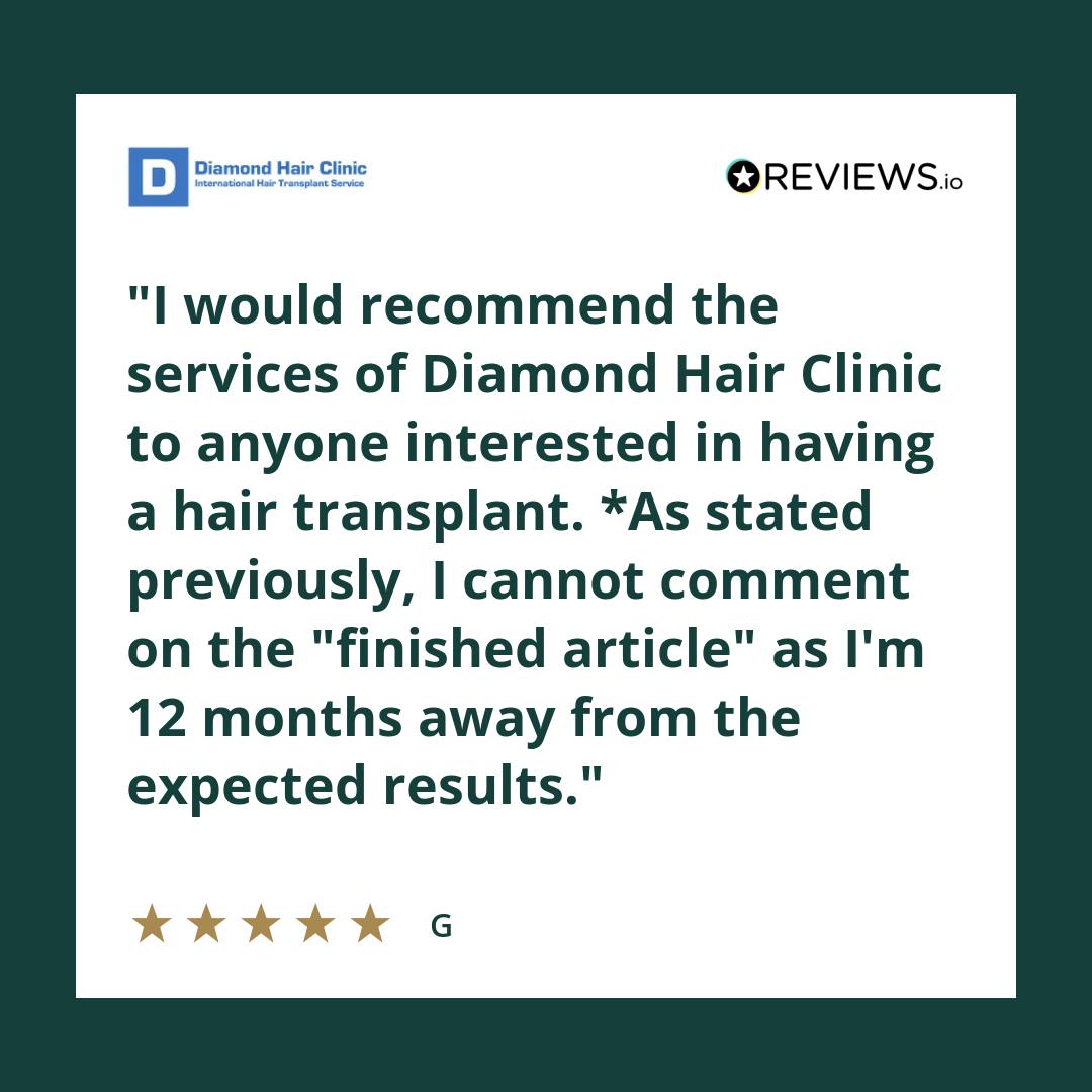 I would recommend the services of Diamond Hair Clinic to anyone interested in having a hair transplant.
*As stated previously, I cannot comment on the "finished article" as I'm 12 months away from the expected results.