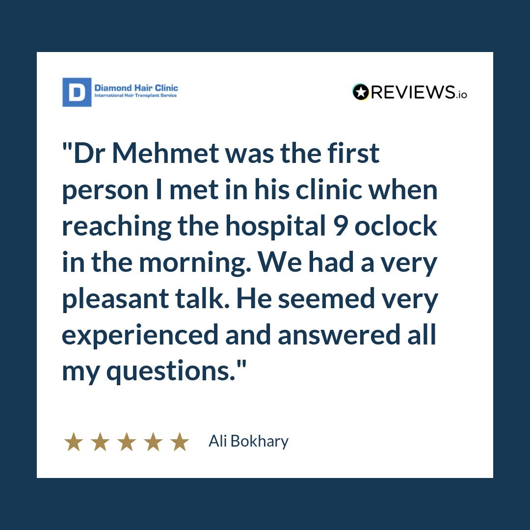 Dr Mehmet was the first person I met in his clinic when reaching the hospital 9 oclock in the morning. We had a very pleasant talk. He seemed very experienced and answered all my questions.