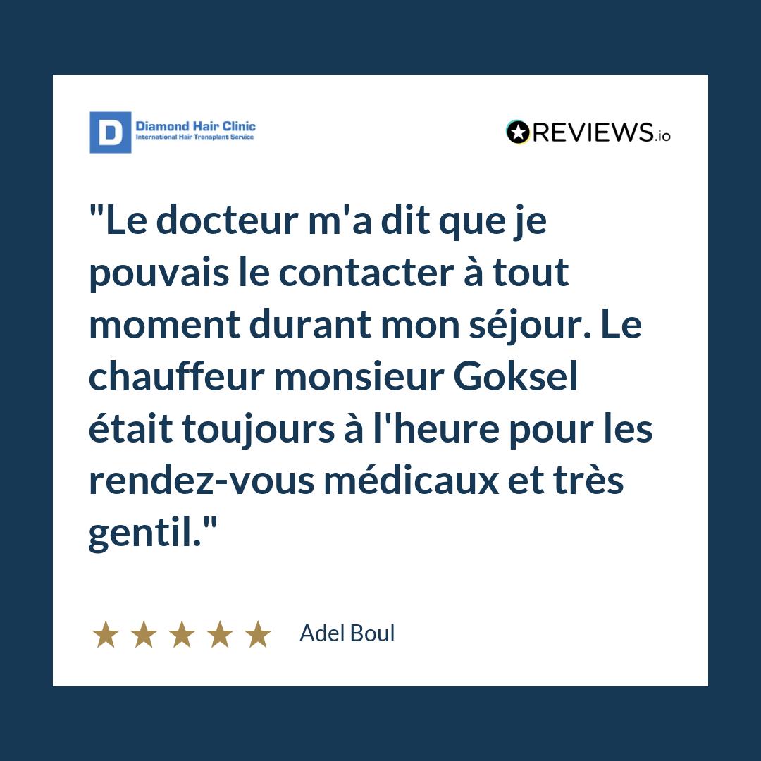 Le docteur m'a dit que je pouvais le contacter à tout moment durant mon séjour. Le chauffeur monsieur Goksel était toujours à l'heure pour les rendez-vous médicaux et très gentil.