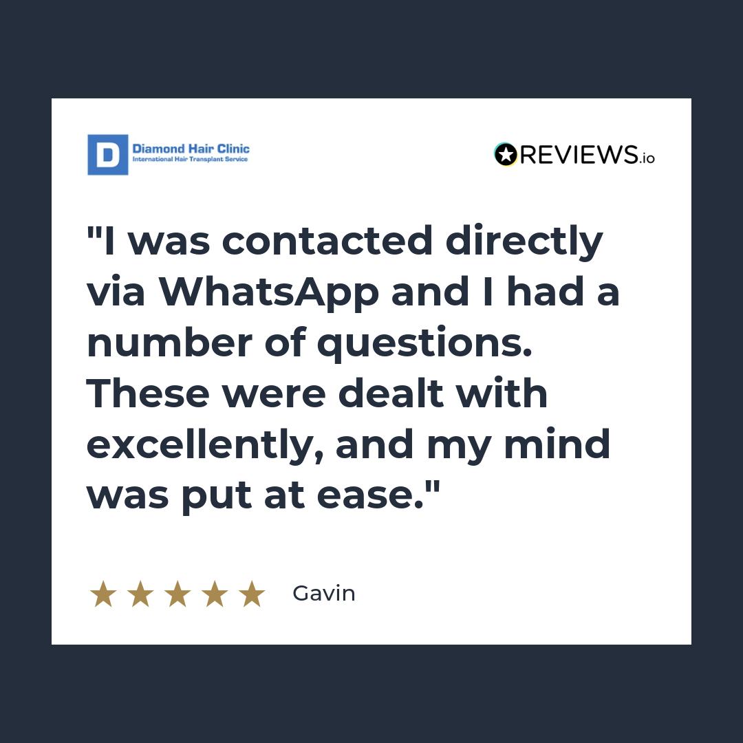 I was contacted directly via WhatsApp and I had a number of questions. These were dealt with excellently, and my mind was put at ease.