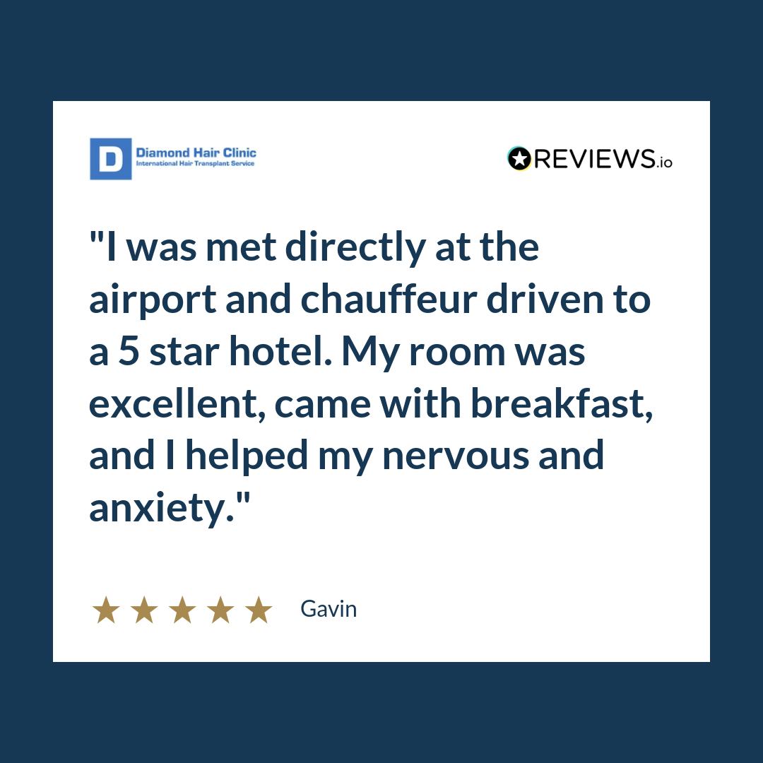 I was met directly at the airport and chauffeur driven to a 5 star hotel. My room was excellent, came with breakfast, and I helped my nervous and anxiety.