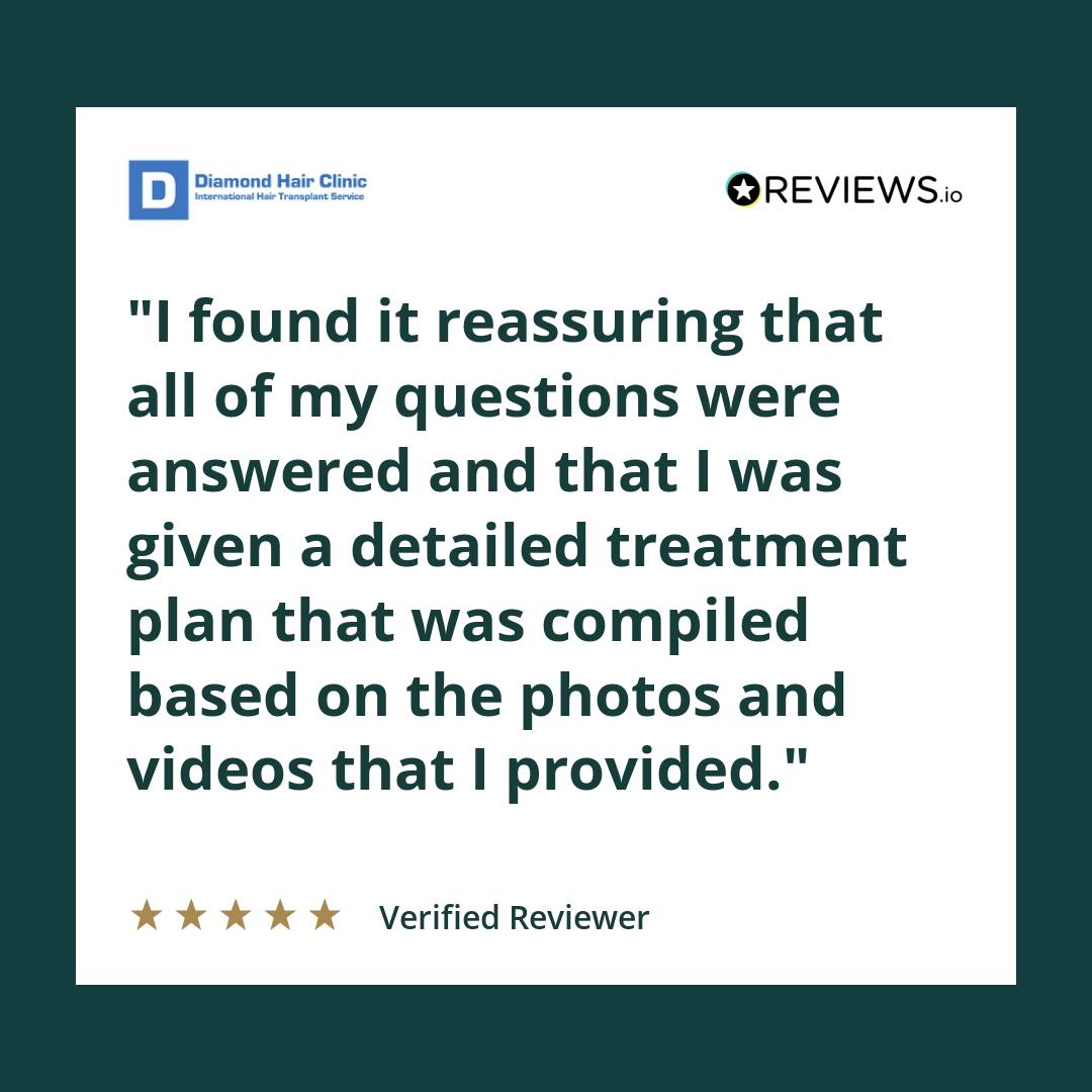 REVIEWS.io patient review about receiving a detailed treatment plan based on submitted photos and videos.