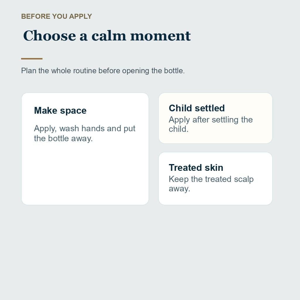A card to choose a calm moment, make space and keep treated skin away